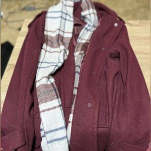 Maroon Luxury Overcoat with Plaid Scarf